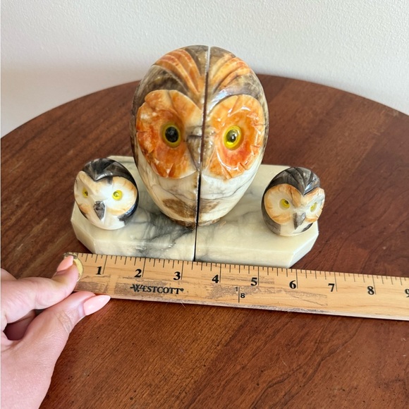 Pair of Vintage MCM Italian Hand Carved Alabaster Stone Carved Owl Bookends - Picture 7 of 9